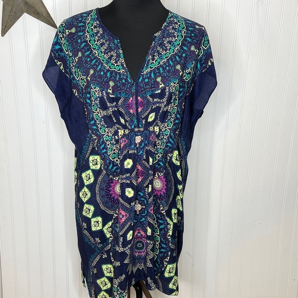 Maeve Dresses & Skirts - Maeve Silk Vibrant Blue and Green Midi Dress Size Medium Petite